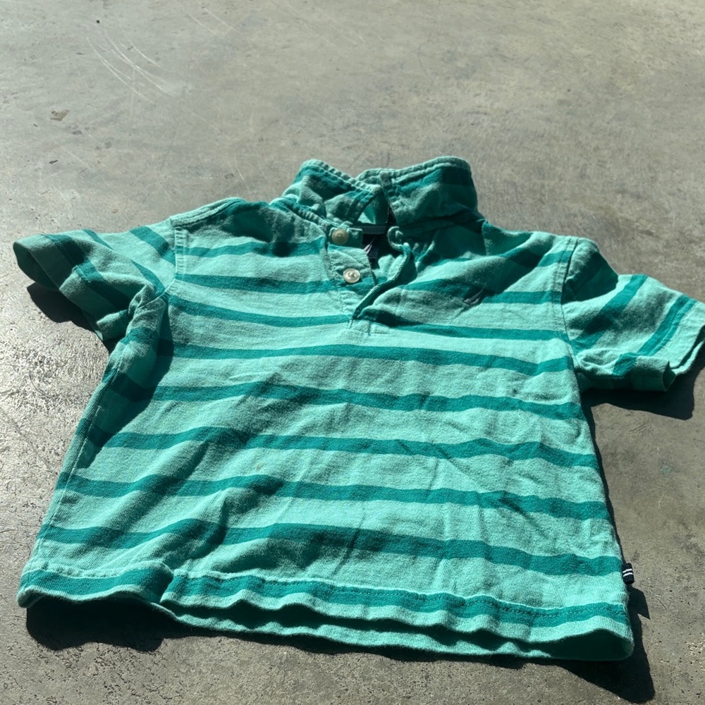 Nautica Teal Striped Kids Short Sleeve Polo